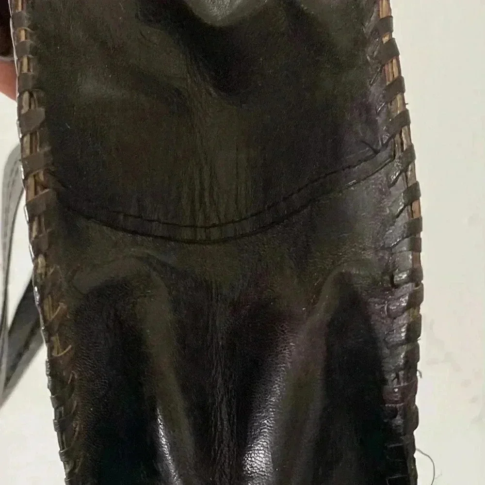 Handmade  unisex black brown leather backpack
